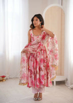 Teeya Creation Pink Pure Muslin Silk Digital Print Traditional Wear Long Gown | Grocsy