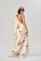 Vastranavya White Satin Silk Elegant Printed Saree with Unstitched Blouse | Grocsy