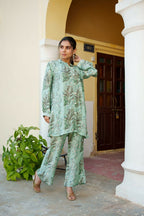 Vaasva Women Sky Blue Muslin Embroidered Shirt & Pant Set | Grocsy