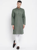 Even Apparels Green Color Linen Men's Kurta With Band Collar | Grocsy