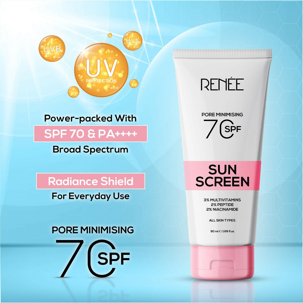 Renee Pore Minimizing Sunscreen SPF 70 With 2% Niacinamide, 2% Peptide & 3% Multivitamins | Grocsy