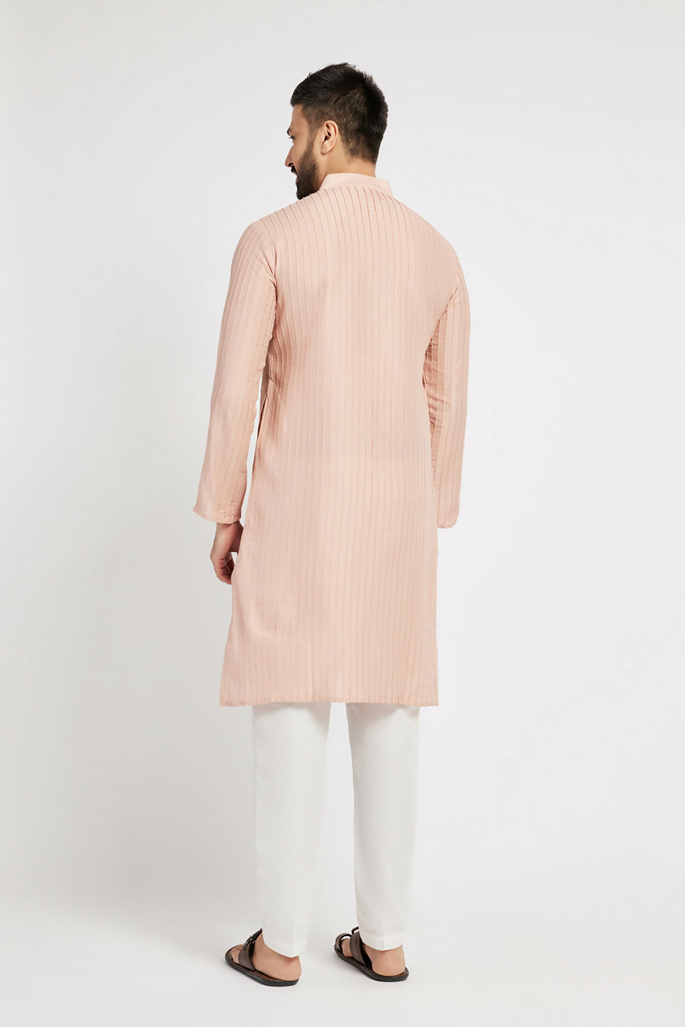 Ethnic India Pink Men's Kurta Striped Polyester | Grocsy