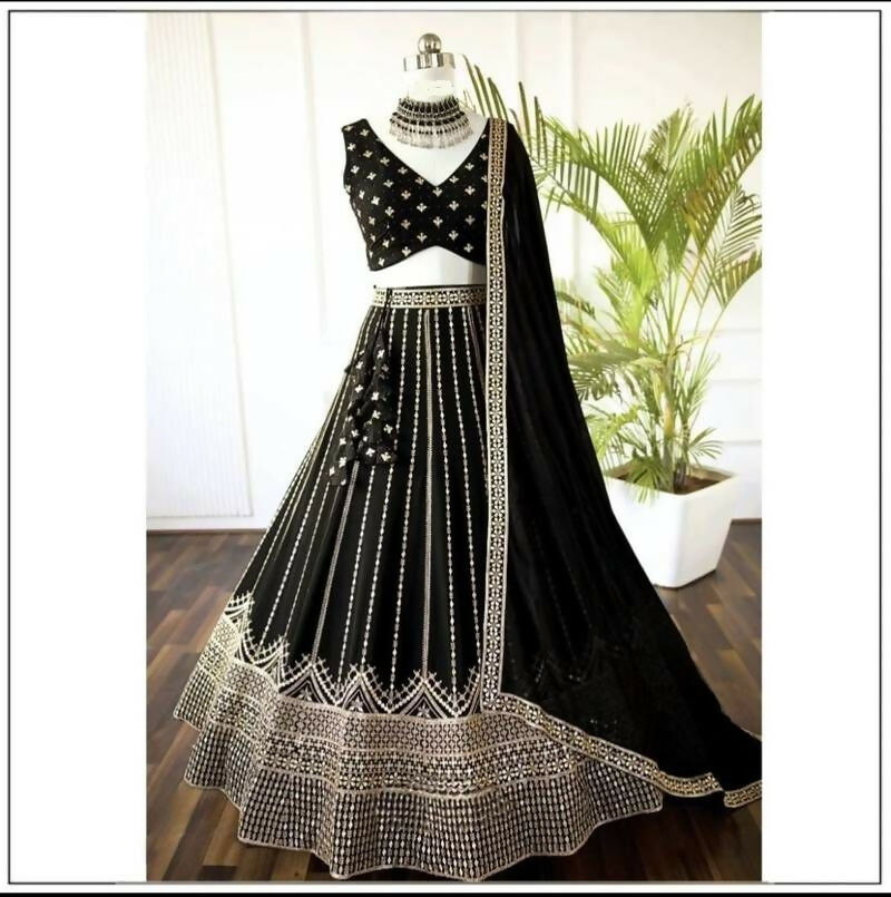 Lehenga Mart Black Faux Georgette Designer Bollywood Style Wedding Wear Lehenga Choli | Grocsy