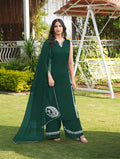 Nikhaar Dark Green Embroidered Modal Silk Stitched Straight Cut Kurta Culottes Dupatta Readymade Suit | Grocsy