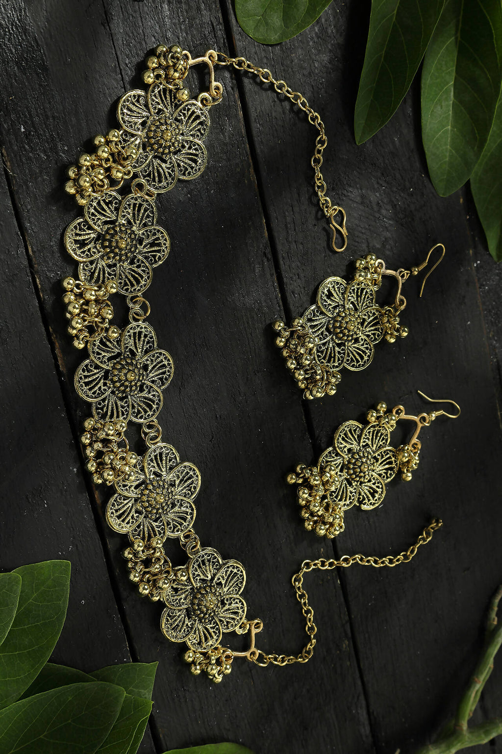Mominos Fashion Johar Kamal Golden-Plated Brass Finish Floral Desgin Choker For Women | Grocsy