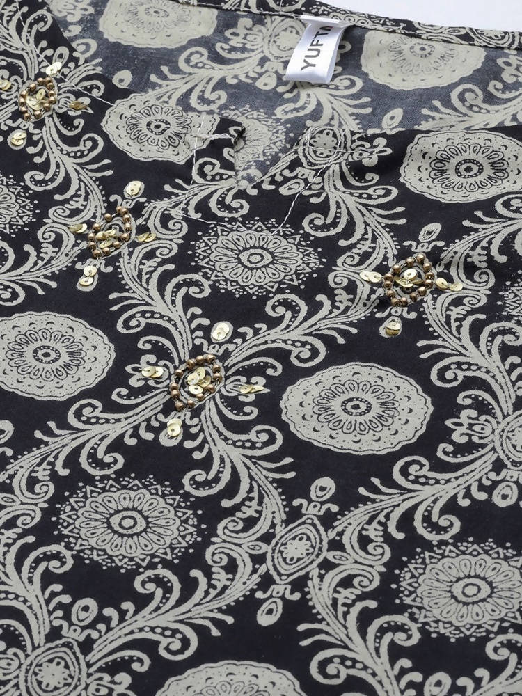 Yufta Women Black & Beige Printed Kaftan Kurta | Grocsy