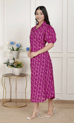 Miravan Womens Magenta Floral Printed Cotton Dress With One Side Pocket | Grocsy