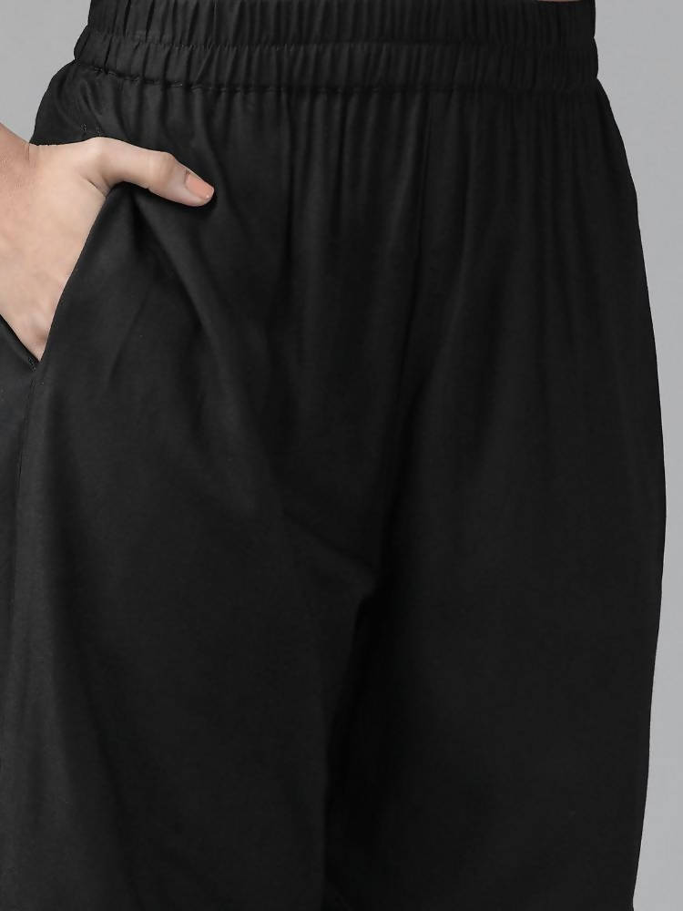 Yufta Women Black Floral Pure Cotton Kurta with Trouser & With Dupatta | Grocsy