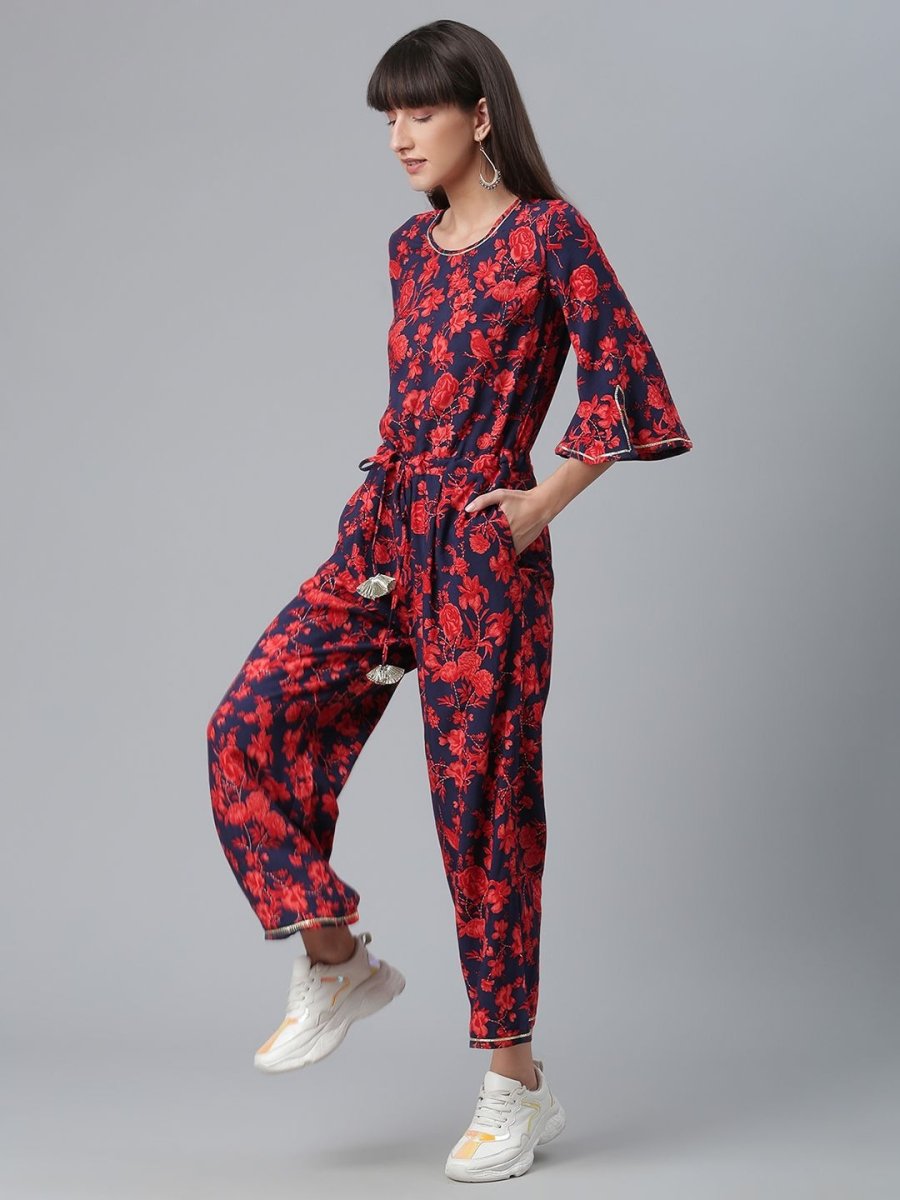 Ahalyaa Womens Navy & Red Rayon Printed Jumpsuit | Grocsy
