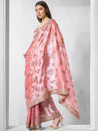 Coral Burburry silk Designer Embroidery Work Saree - Shezlin | Grocsy