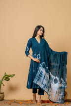 Joban Fashion Navy Blue Tie & Dye Cotton Suit Set | Grocsy