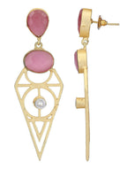 Joban Fashion Women Pink Stone Matte Gold Earrings | Grocsy