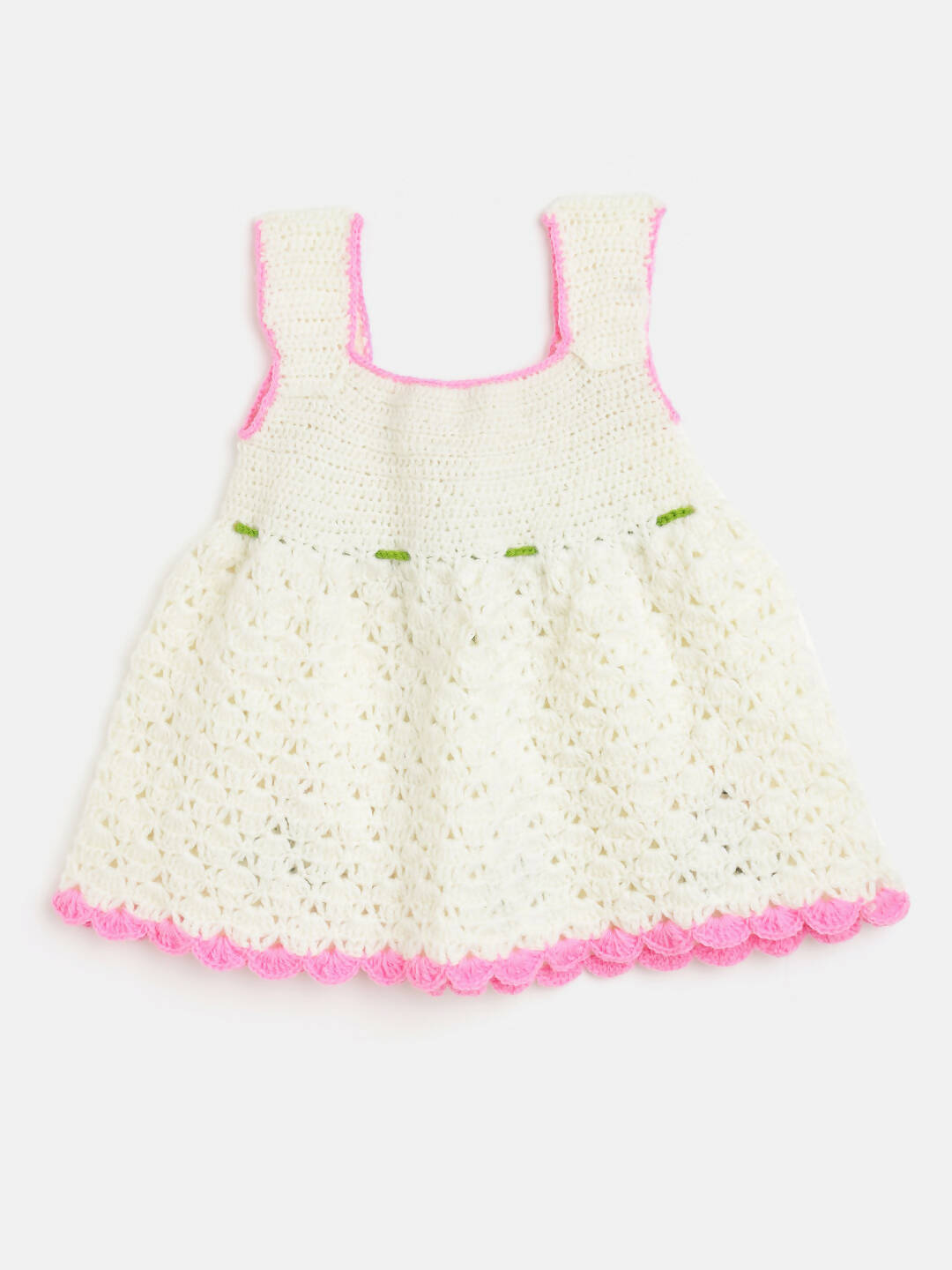 Chutput Kids Woollen Hand Knitted Full Sleeves Cardigan With Short Sleeves Flower Work Dress For Baby Girls - Cream | Grocsy