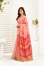 Joban Fashion Peach Ikkat Linen Ready To Wear Saree With Unstitched Blouse | Grocsy