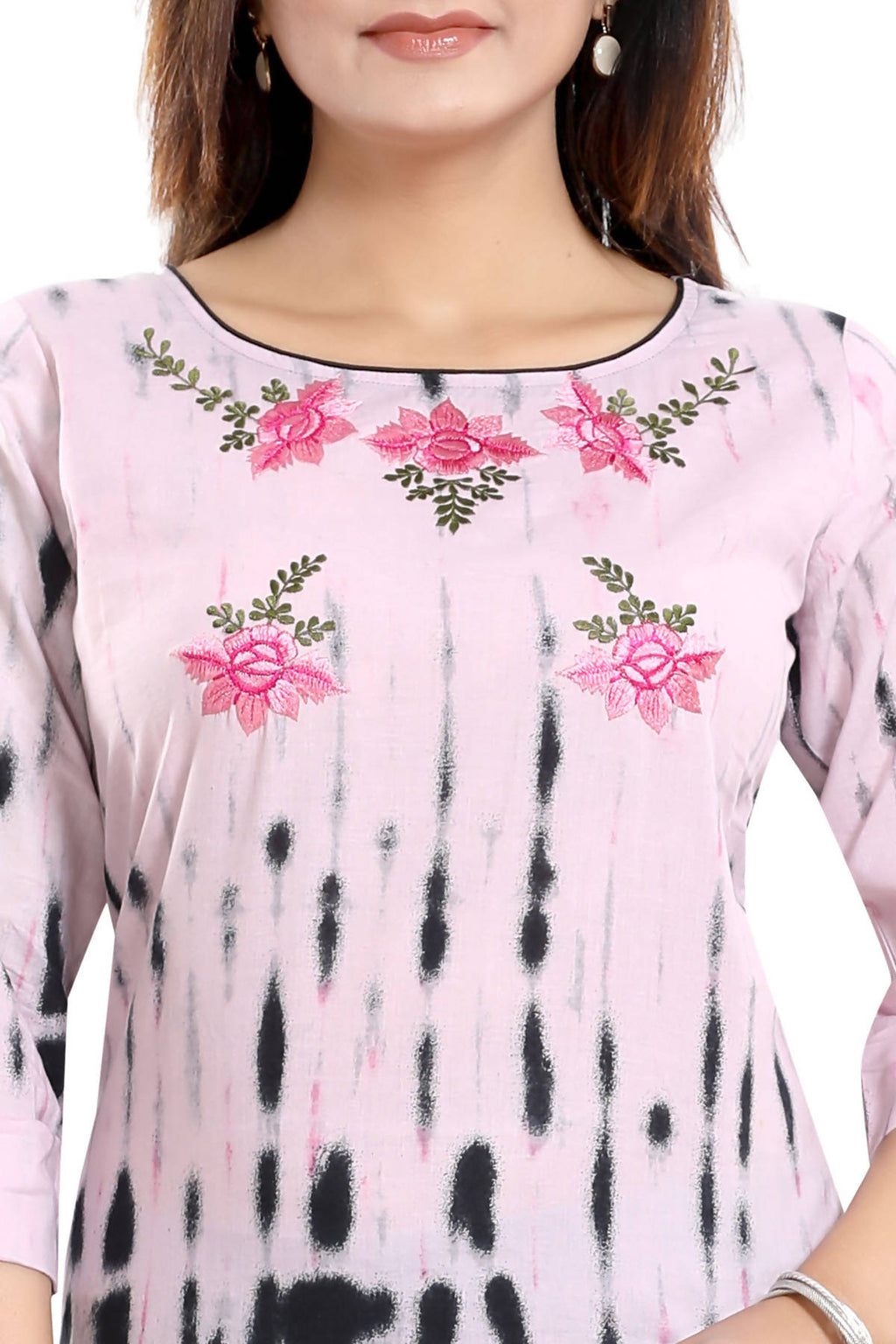 Snehal Creations Pinky Cotton Shibori Tunic With Embroidery | Grocsy