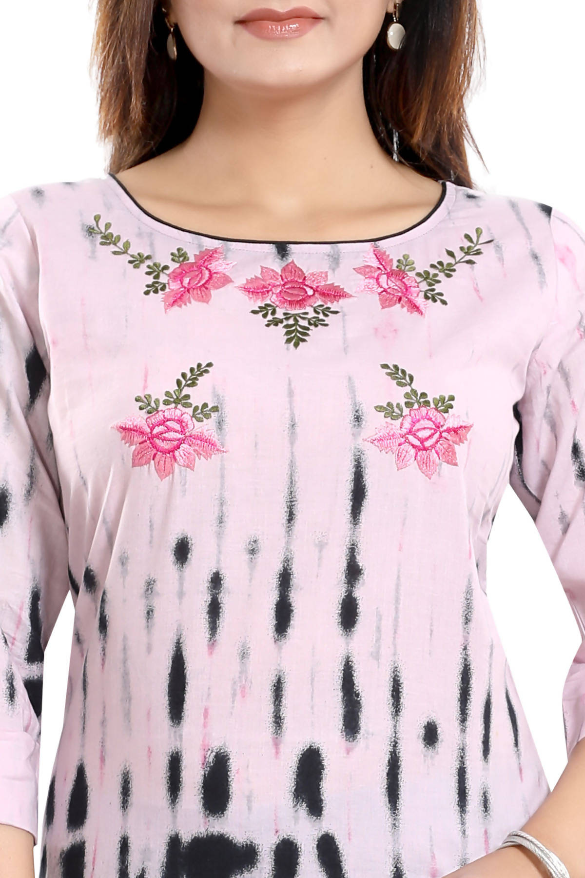 Snehal Creations Pinky Cotton Shibori Tunic With Embroidery | Grocsy