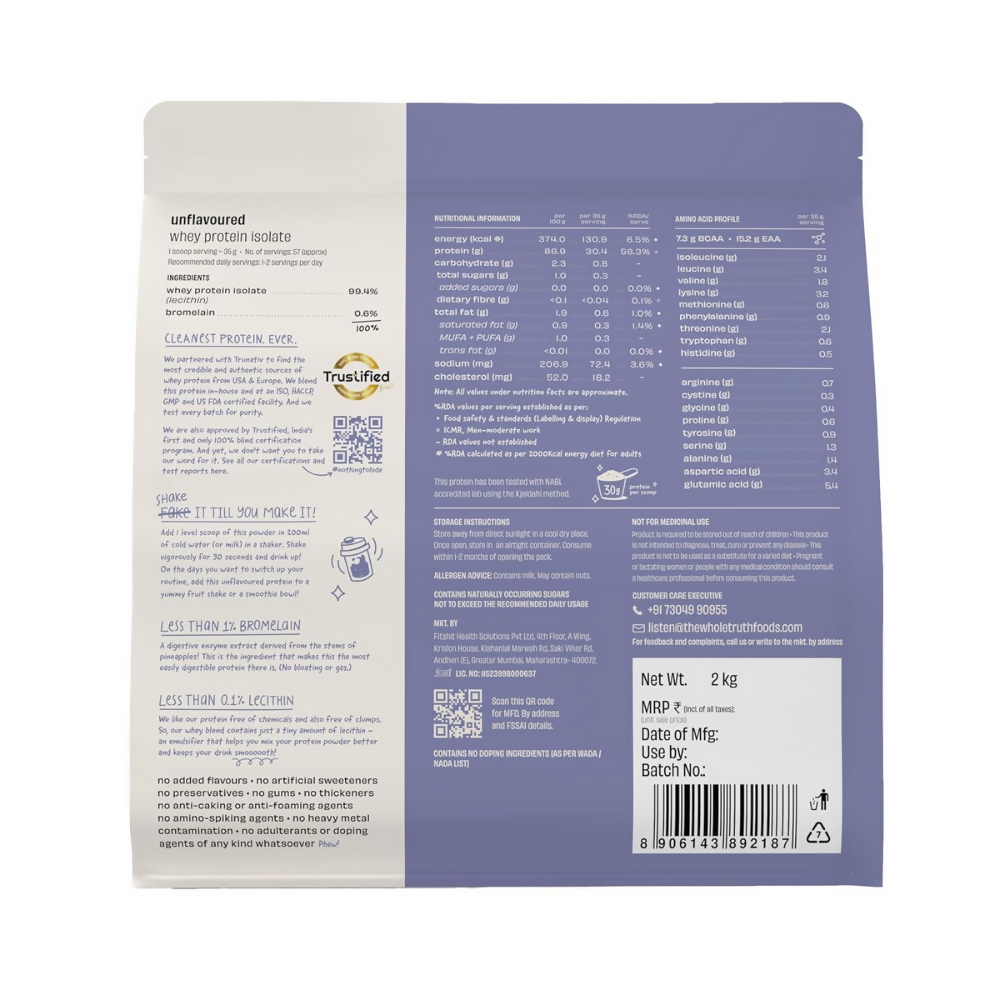 The Whole Truth Whey Protein Isolate Unflavoured | Grocsy