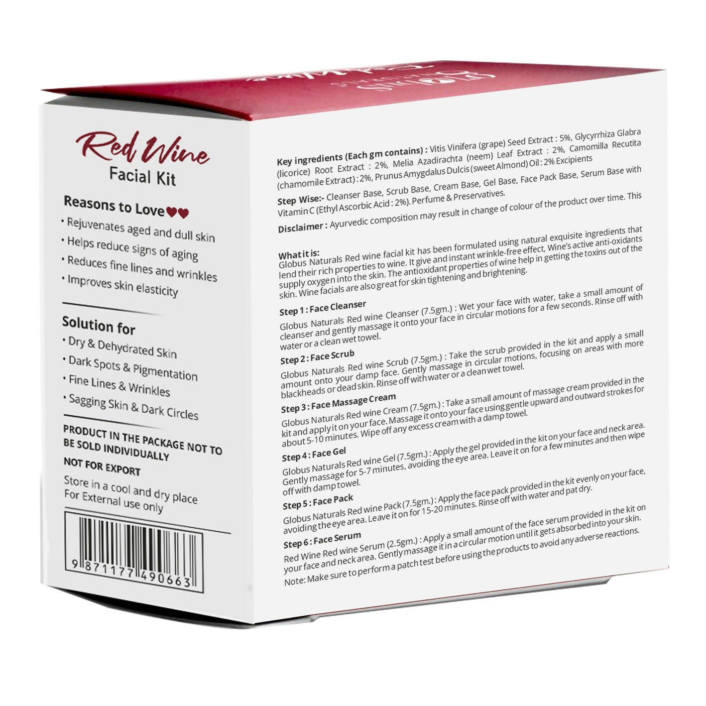 Globus Naturals Anti-Ageing Red Wine 6 Step Facial Kit | Grocsy