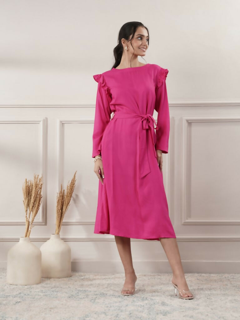 Joban Fashion Women's Rayon Pink Midi Dress | Grocsy