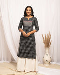 FIORRA Women's Floral Printed Black Cotton Straight Kurta | Grocsy