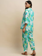 Sky Blue Poly Rayon Tie and dye Printed Top with Matching Trouser - Shivani | Grocsy