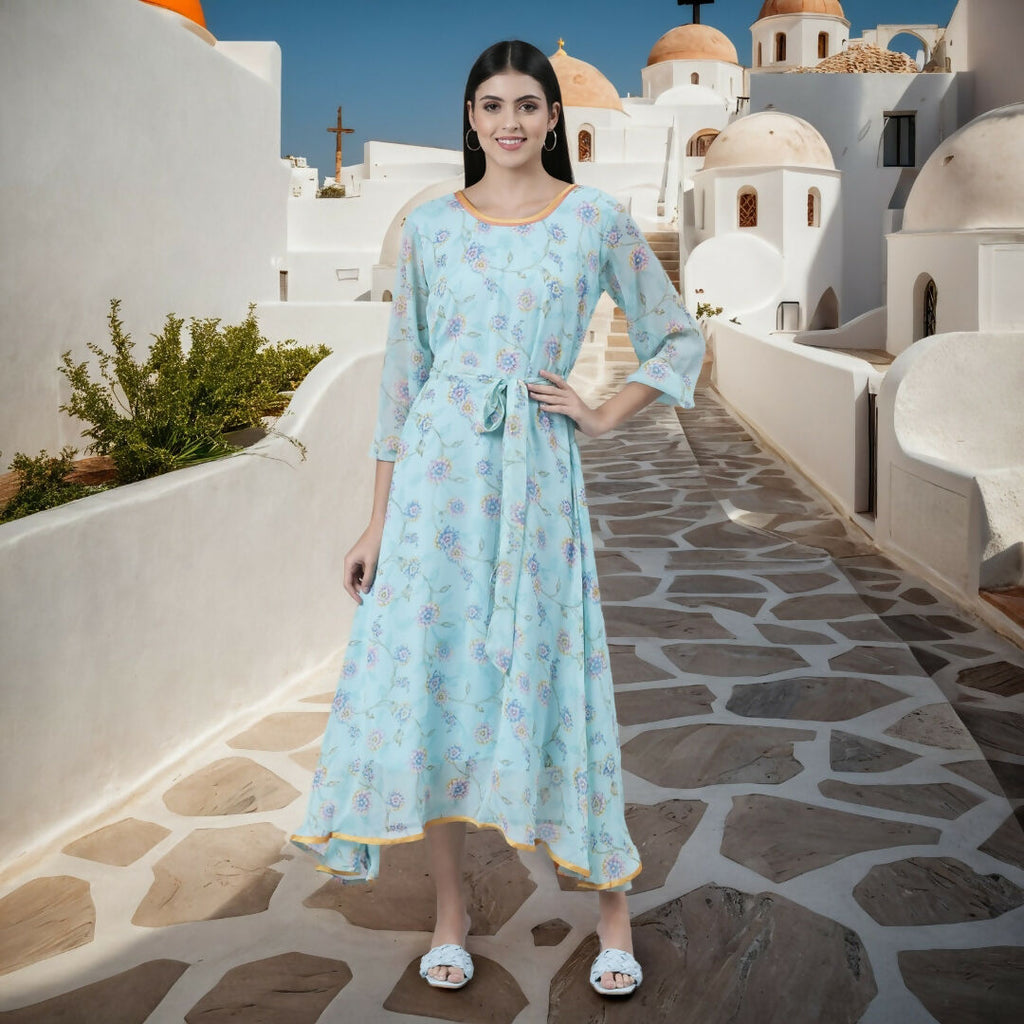 Souchii Blue Floral Chiffon Maxi Dress For Women – Souchii | Grocsy