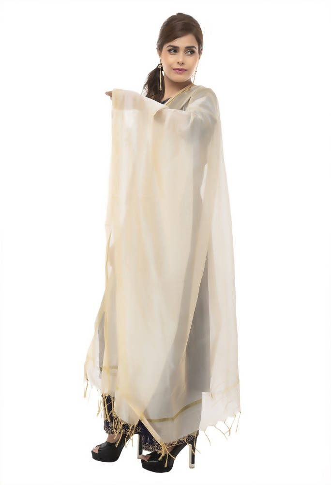 Mominos Fashion Light Golden Banarsi Piping Dupatta | Grocsy