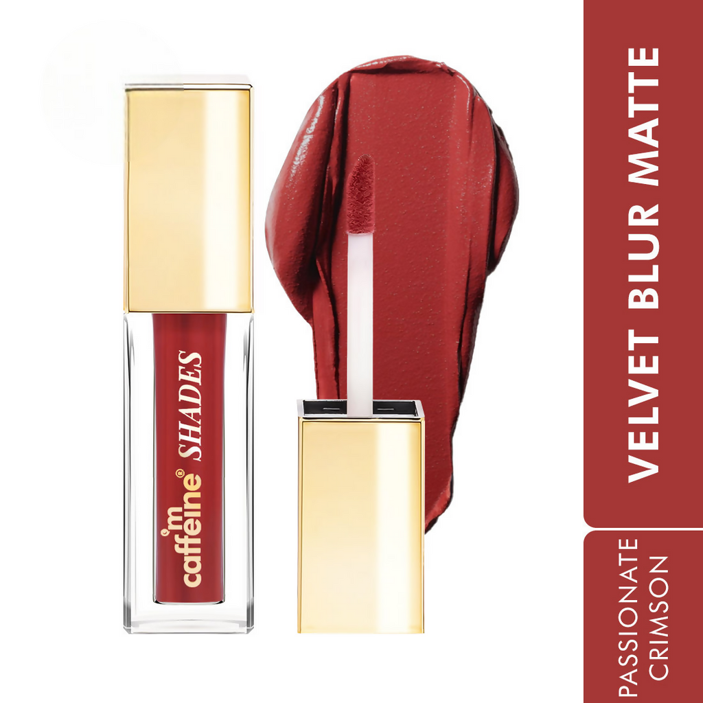 mCaffeine Shades Velvet Blur Matte Liquid Lipstick 12 Hrs Stay & Lightweight - Passionate Crimson | Grocsy