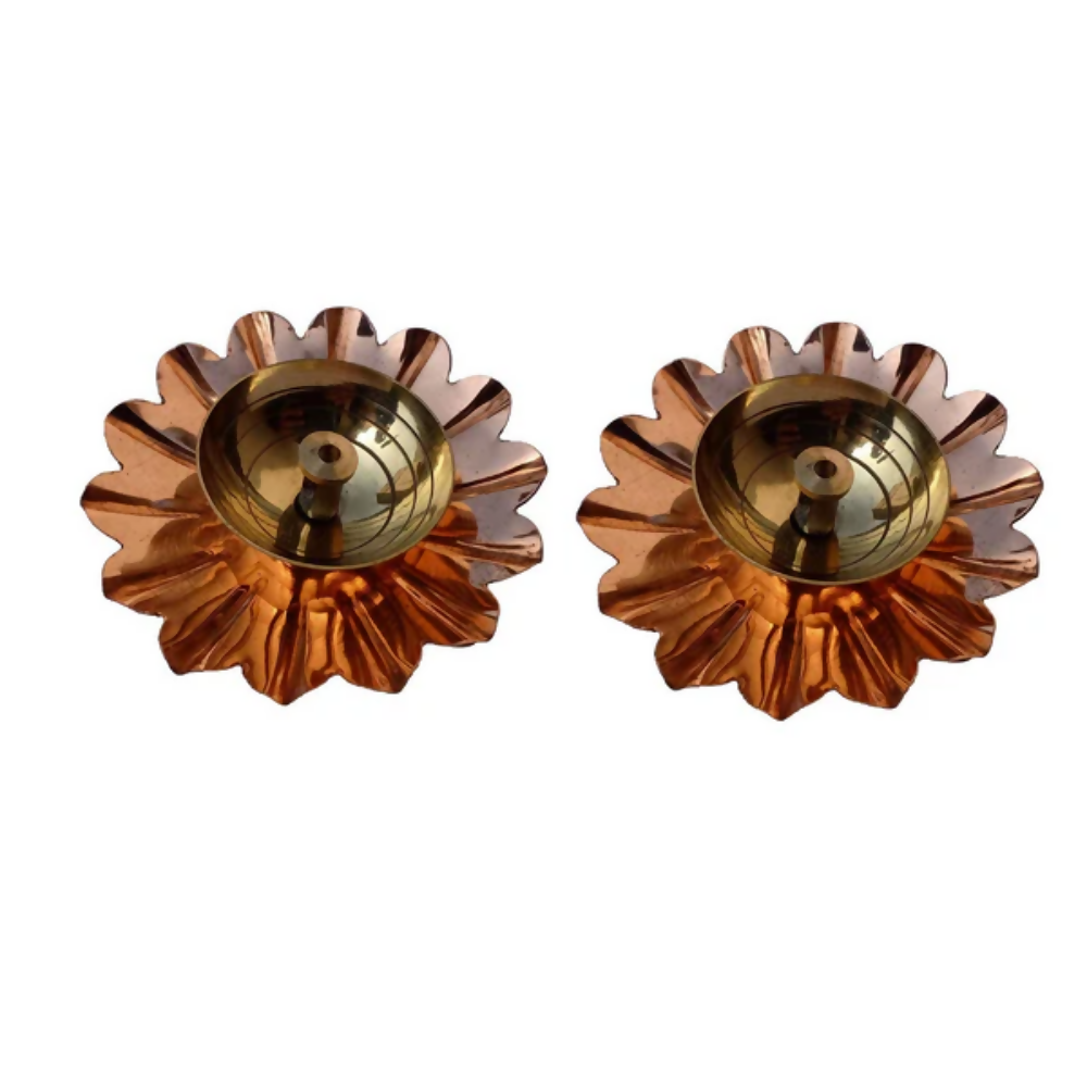 CraftVatika Lotus Puja Oil Lamp Stand For Pooja, Brown-Small | Grocsy