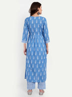 Alvano Printed Naira Cut Kurti with Pant set for Women and Girls Cotton (Blue) | Grocsy