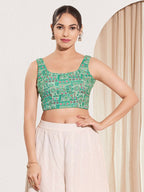 Joban Fashion Sea Green Viscose Rayon Padded Blouse With Square Neck Sleeveless | Grocsy