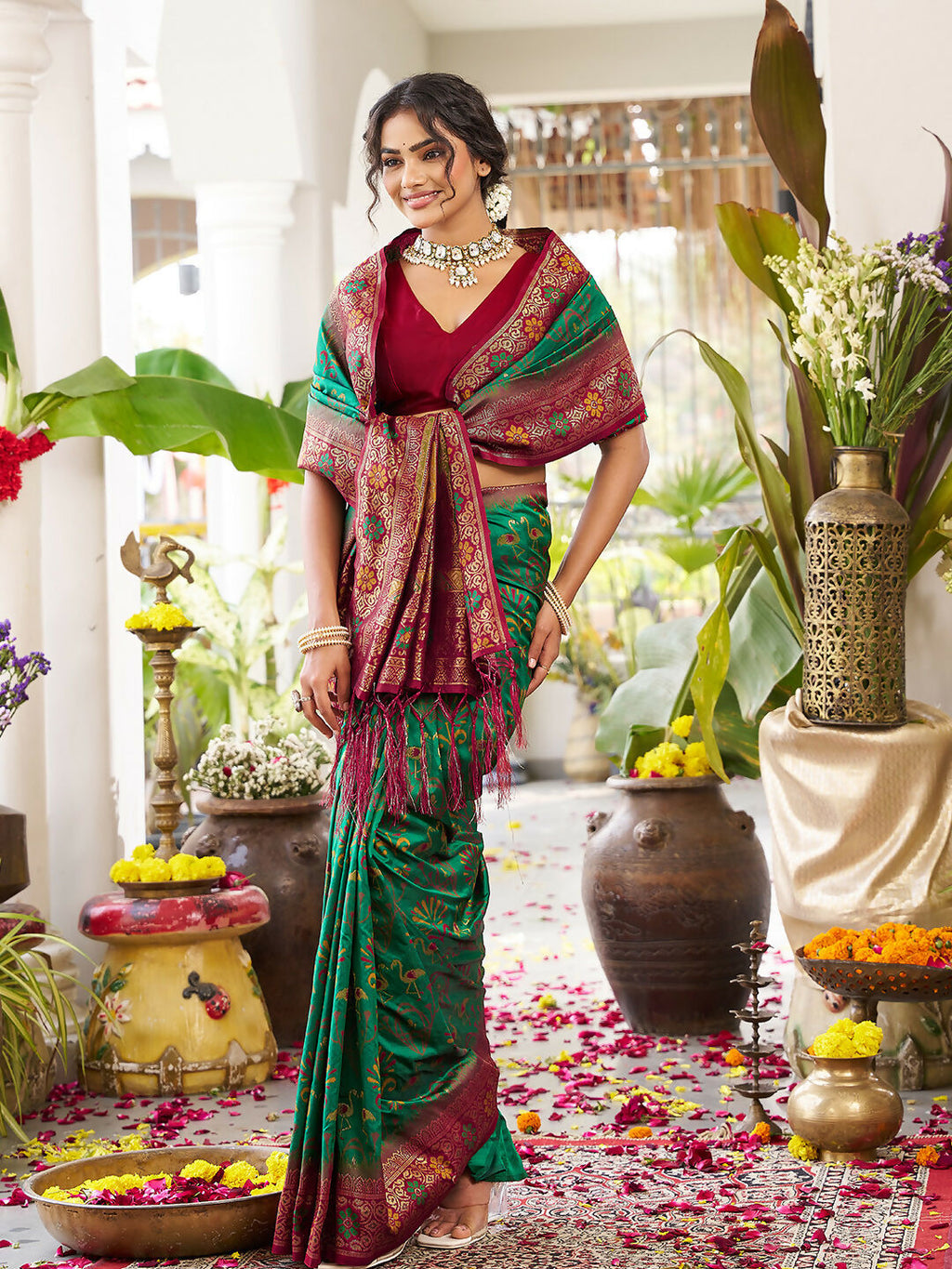 Shree Shyam Fashion Green Soft Silk Saree | Grocsy