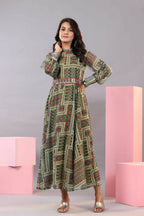 Juniper Women Green Chiffon Printed Maxi Dress | Grocsy
