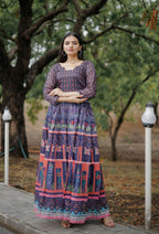 Jyoti Fashion Women's Purple Heavy Digital Printed Pure Chanderi Anarkali Dress | Grocsy
