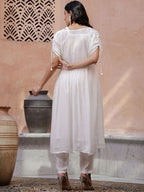 Sangria Floral Embroidered Thread Work Kurta with Trouser | Grocsy