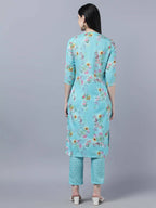 Myshka Women Blue Yellow Printed Kurta with Trousers | Grocsy