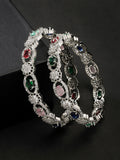 NVR Women's Set of 2 Multi-Coloured CZ Stone-Studded Handcrafted Bangles