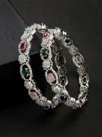 NVR Women's Set of 2 Multi-Coloured CZ Stone-Studded Handcrafted Bangles