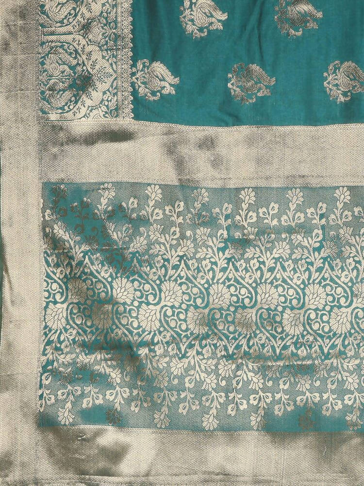 Kalamandir Ethnic Motifs Sea Green Silk Blend Saree | Grocsy