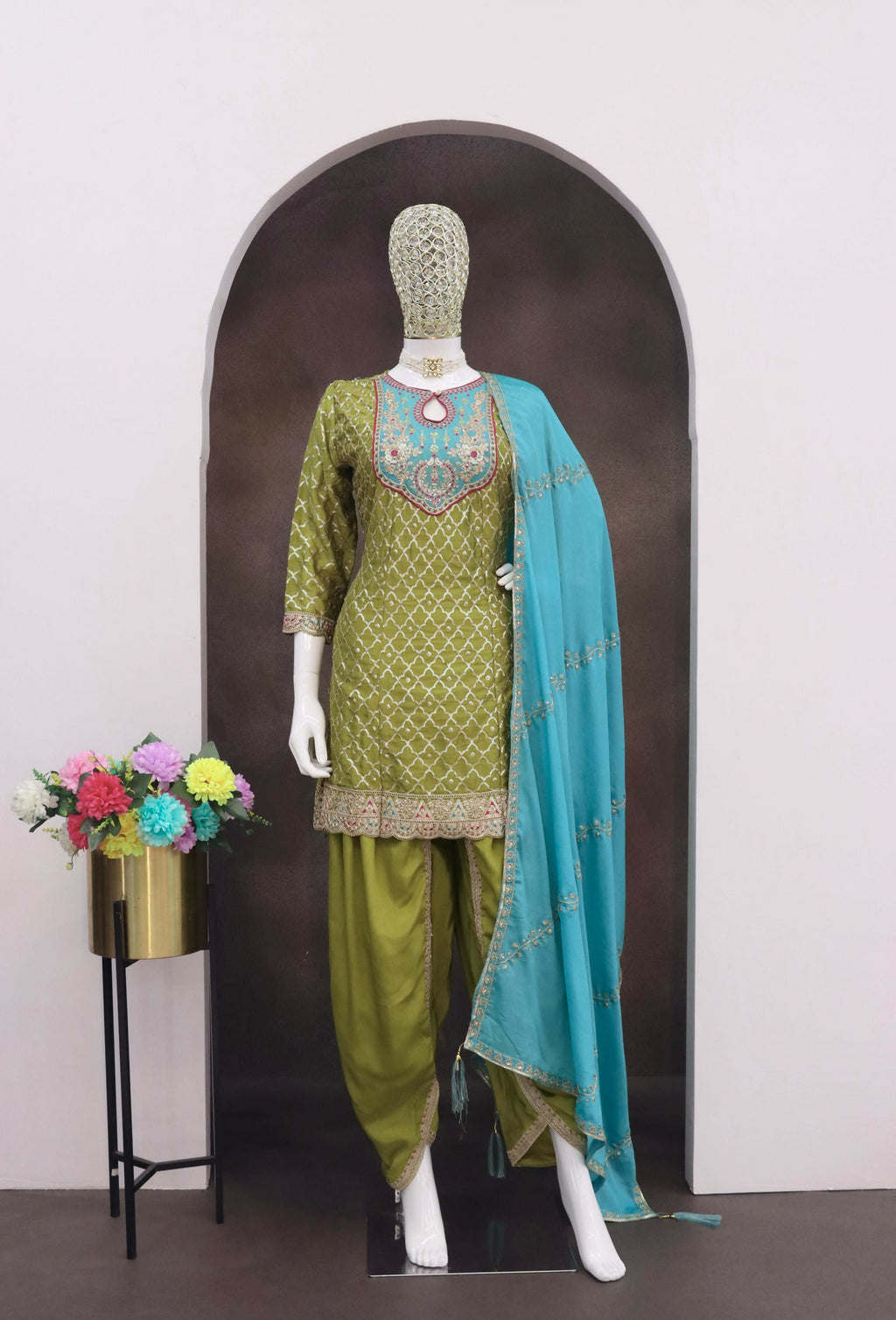 Anaita Green Embroidered Silk Stitched Dhoti Suit | Grocsy
