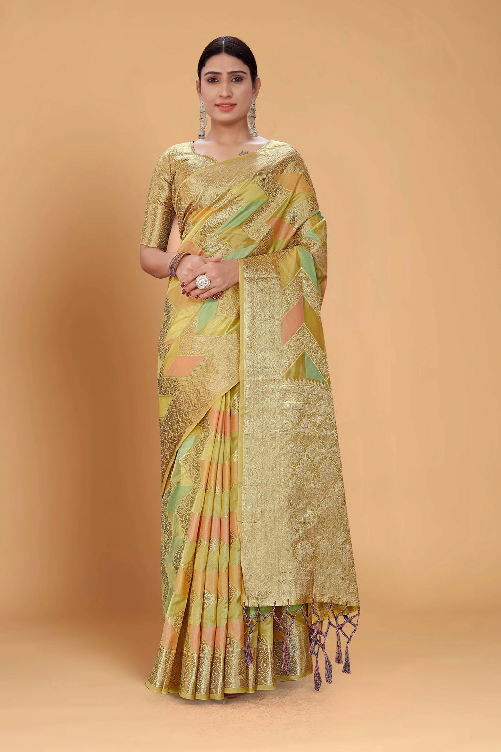 Pista Soft Organza Woven Design Saree With Unstitched Blouse Piece - Zaara | Grocsy
