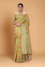 Pista Soft Organza Woven Design Saree With Unstitched Blouse Piece - Zaara | Grocsy