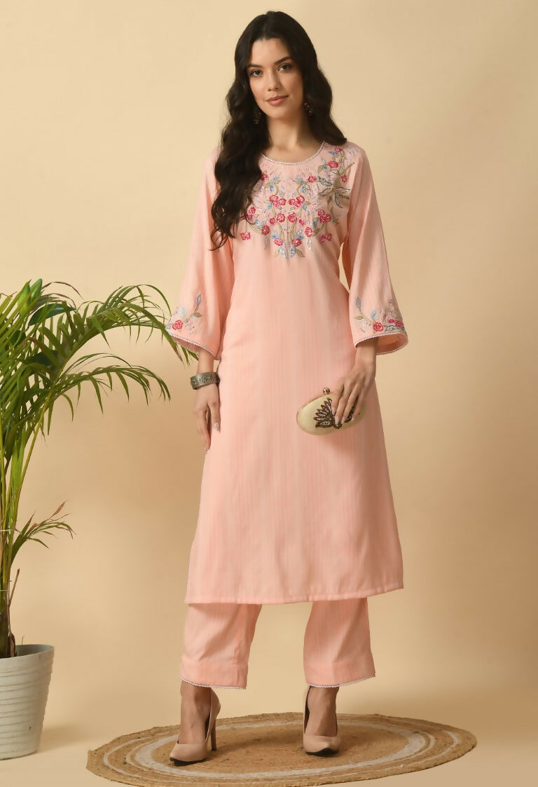 Joban Fashion Peach Cotton Rayon Kurta Set | Grocsy