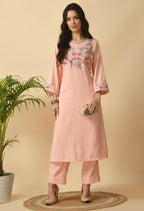 Joban Fashion Peach Cotton Rayon Kurta Set | Grocsy