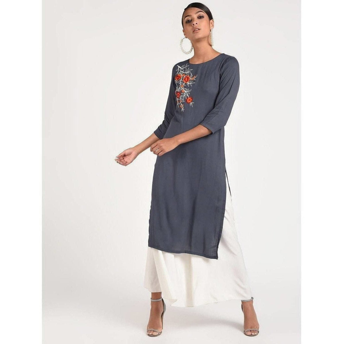 Cheera Women's Rayon Straight Kurta With Beautiful Embroidery Patch (CH016K) | Grocsy