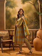 Joban Fashion Printed Mustard Pure Cotton Kurta Set | Grocsy