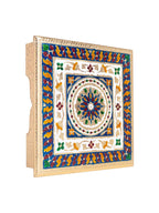 Golden Peacock Gold-Toned & Red Handcrafted Meenakari Wooden Chowki | Grocsy