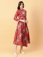 Joban Fashion Red Cotton Printed & Hand Work Dress | Grocsy