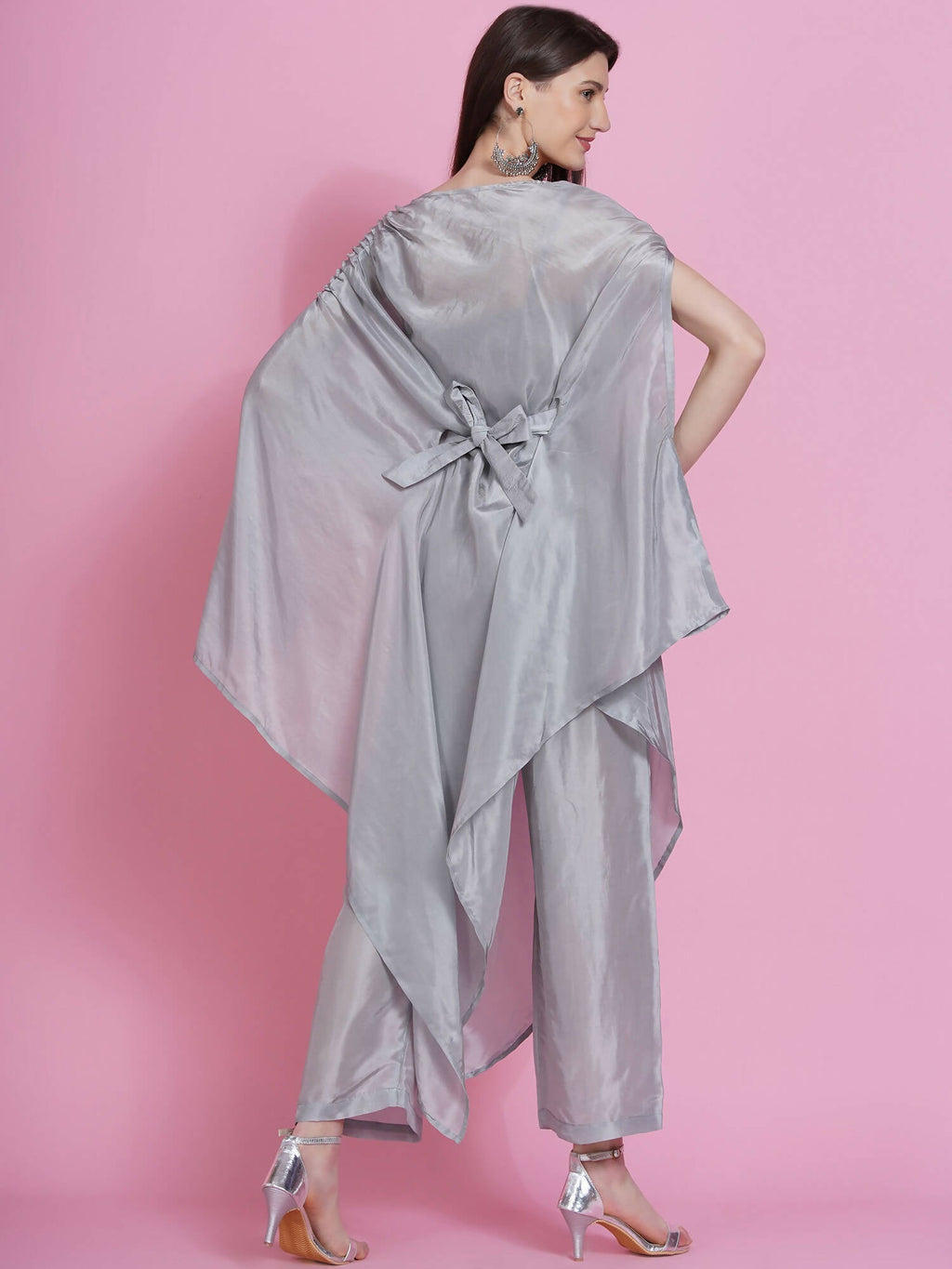 Women Republic Grey Opara Silk Kurta With Belt And Palazzo | Grocsy