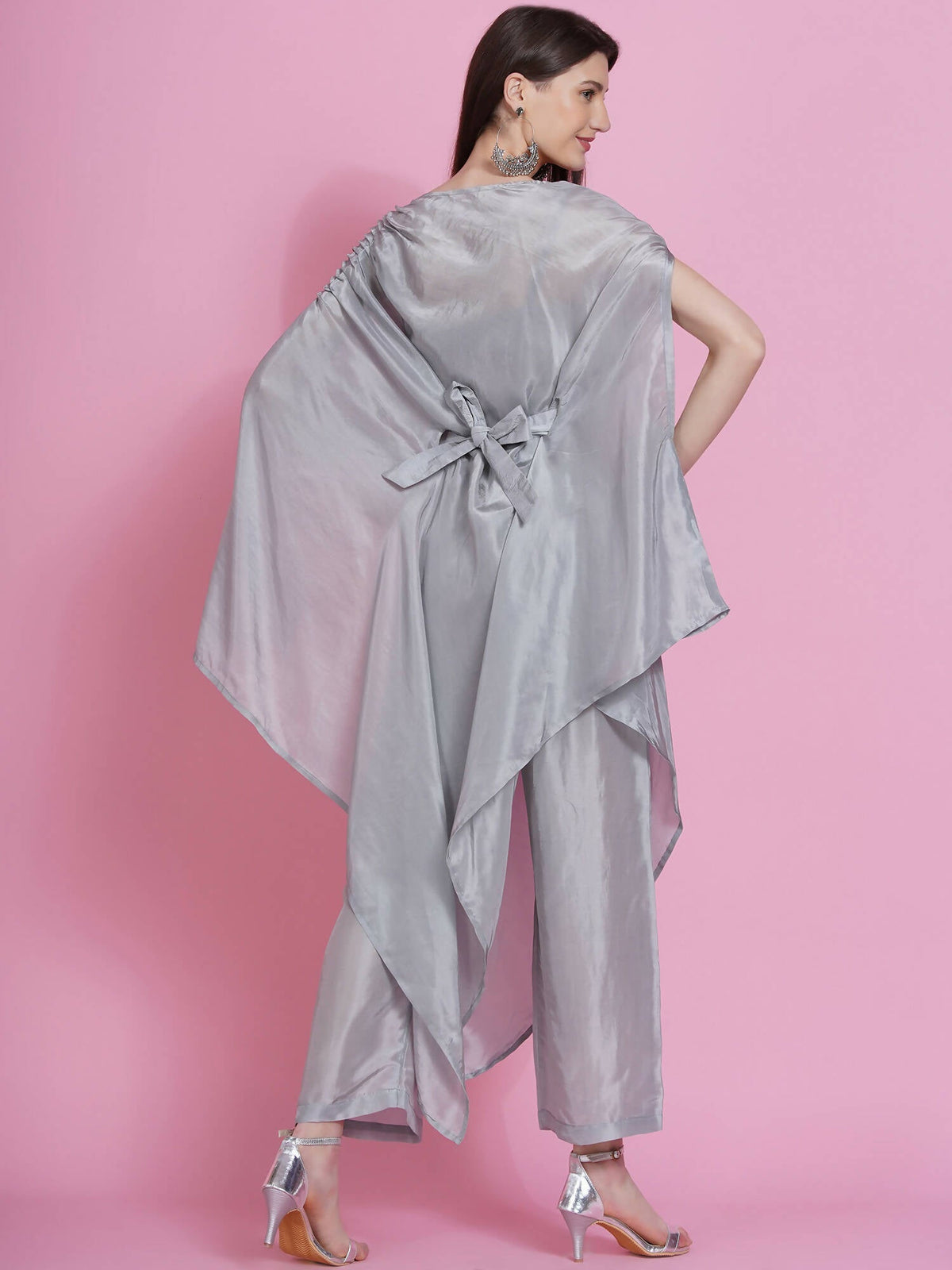 Women Republic Grey Opara Silk Kurta With Belt And Palazzo | Grocsy